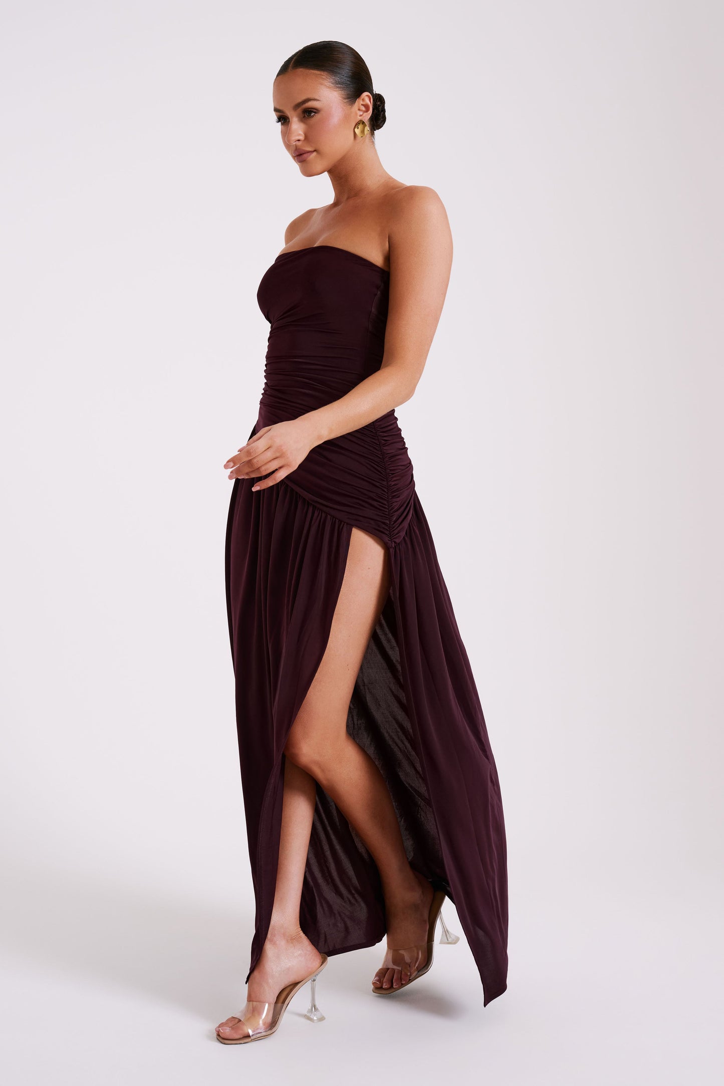 ROF Bex Straplez Dar Kesim Maxi Elbise - Bordo