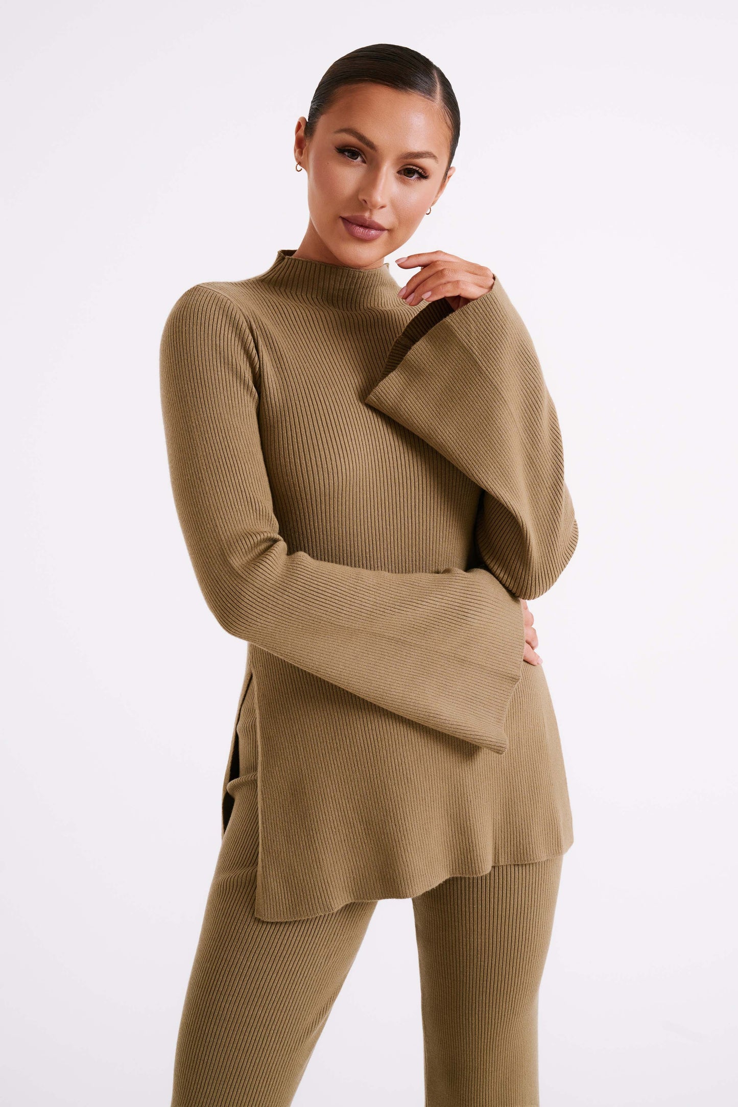 ROF Jovie Oversize Örgü Kazak - Zeytin