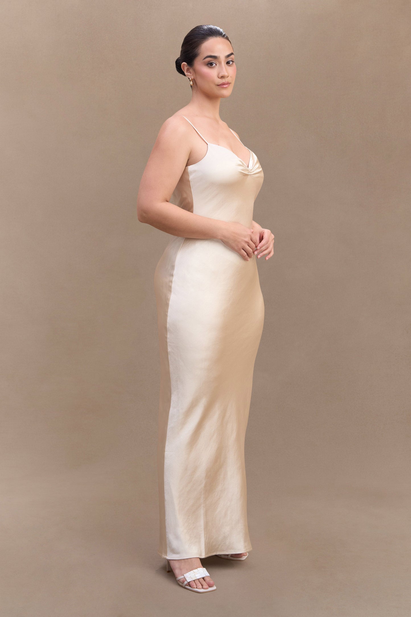 ROF Lilly Sweetheart Saten Maxi Elbise - Allık Altın