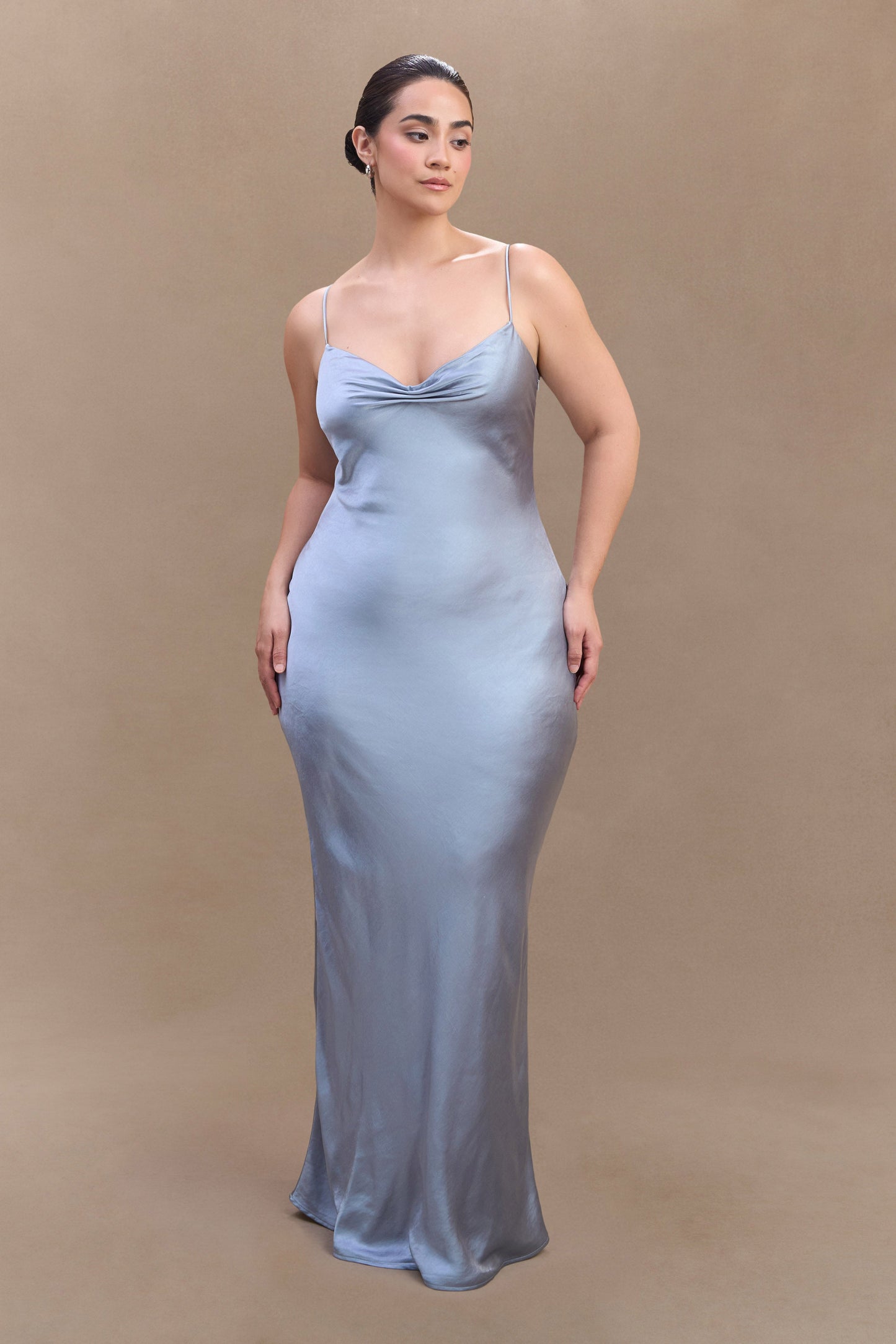 ROF Lilly Sweetheart Saten Maxi Elbise - Buzlu Mavi