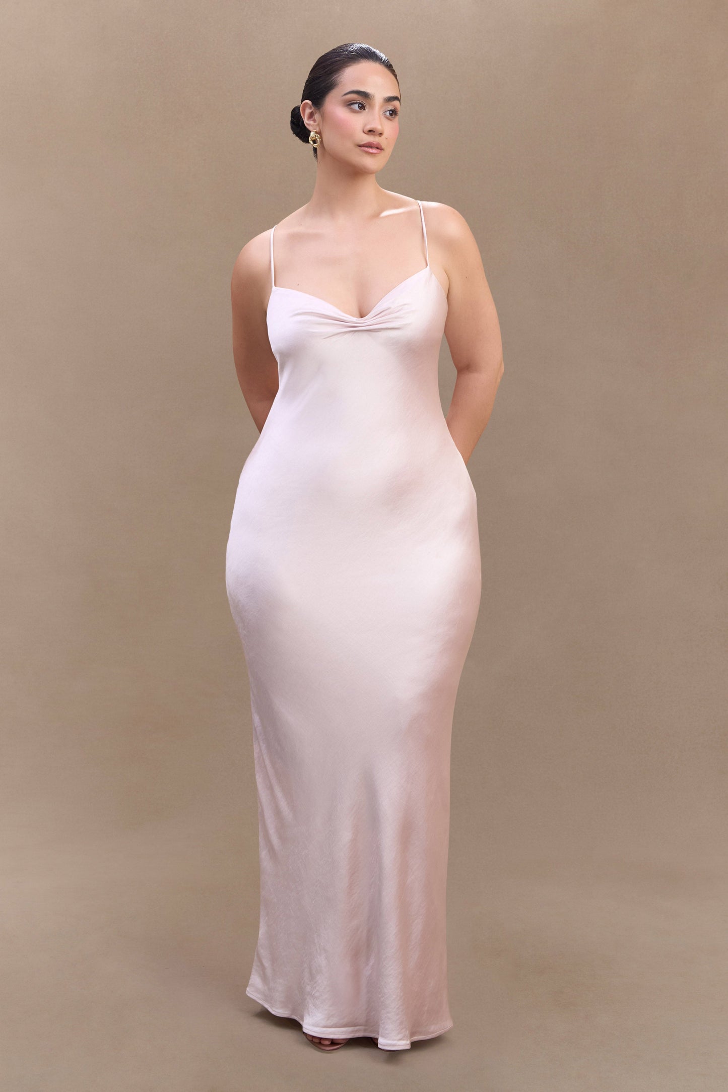 ROF Lilly Sweetheart Saten Uzun Elbise - Soft Pembe