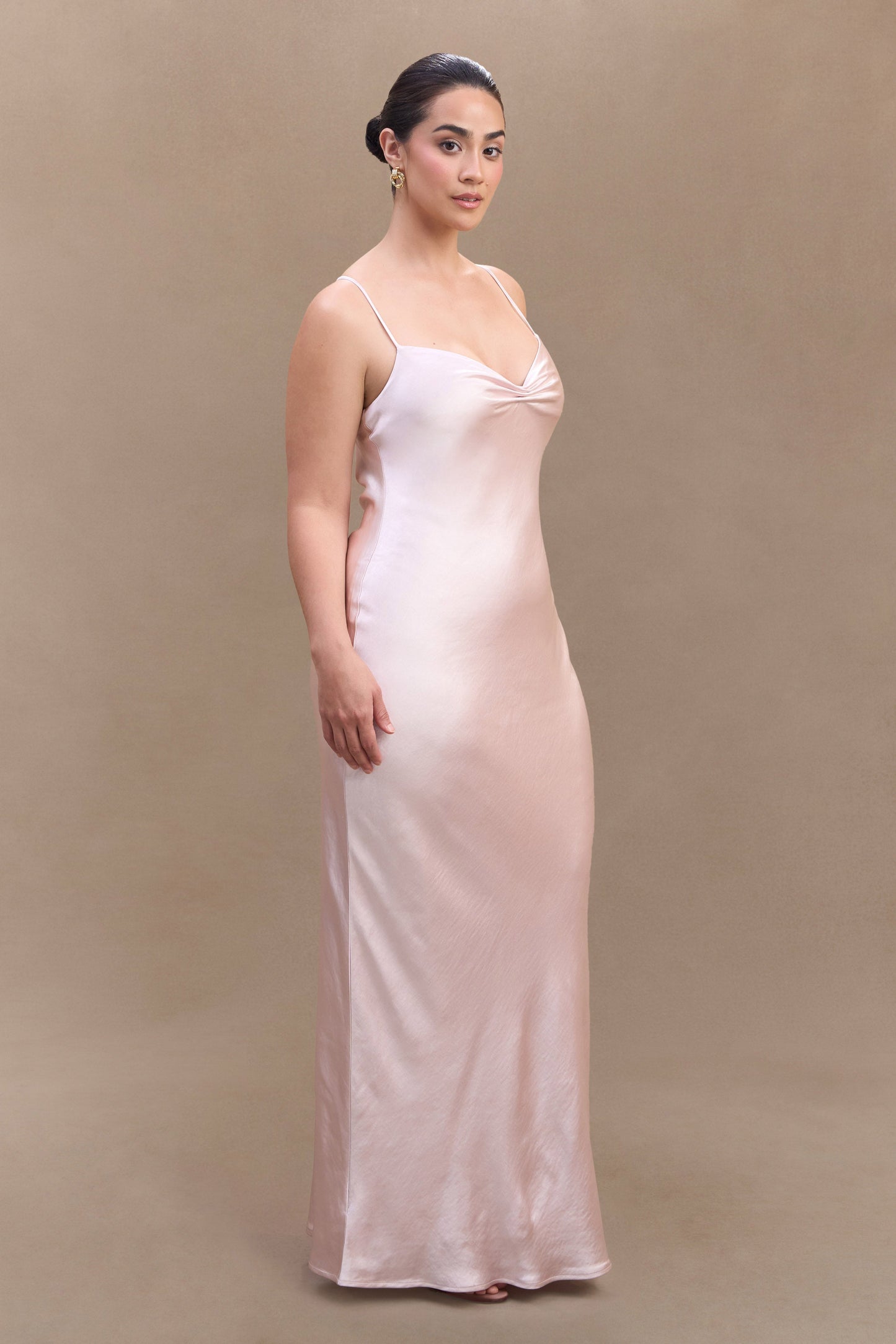 ROF Lilly Sweetheart Saten Uzun Elbise - Soft Pembe