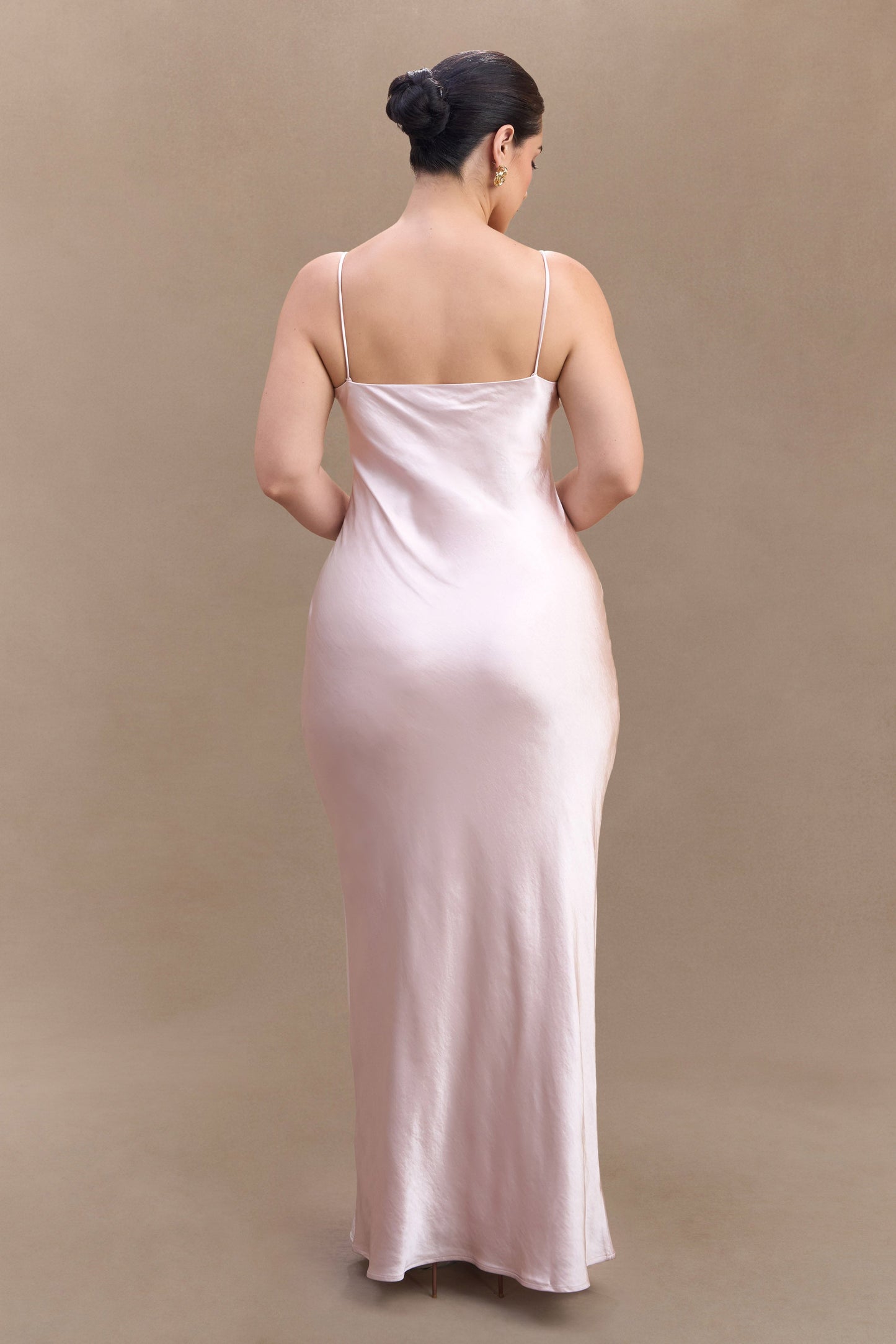 ROF Lilly Sweetheart Saten Uzun Elbise - Soft Pembe