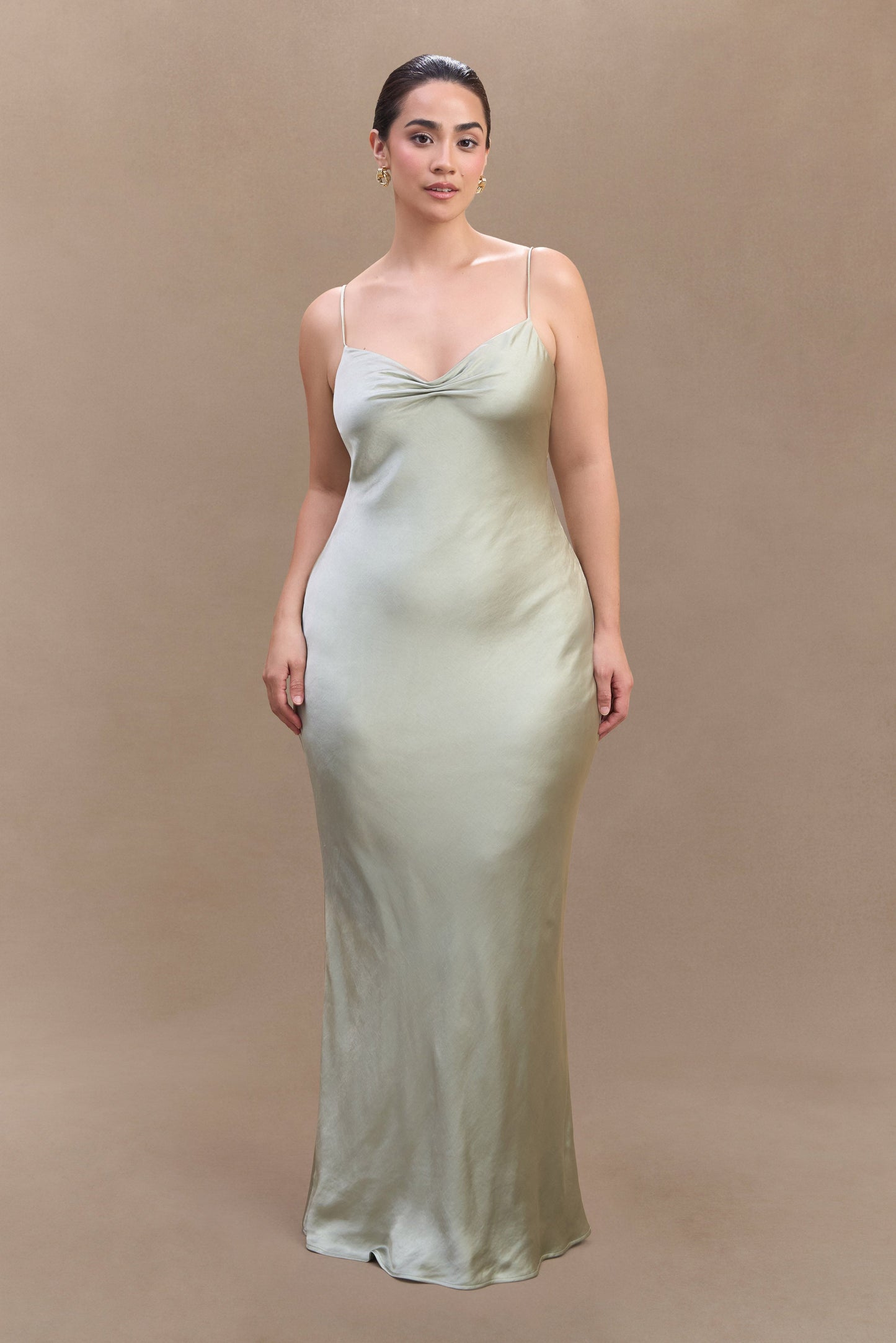 ROF Lilly Sweetheart Saten Maxi Elbise - Adaçayı