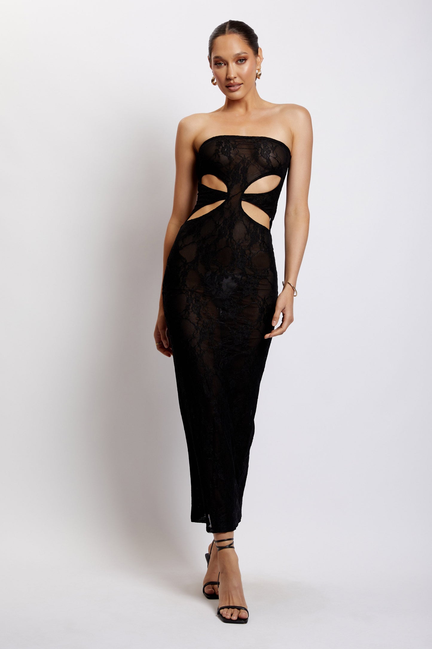 ROF Krista Cut Out Bandeau Uzun Elbise - Siyah