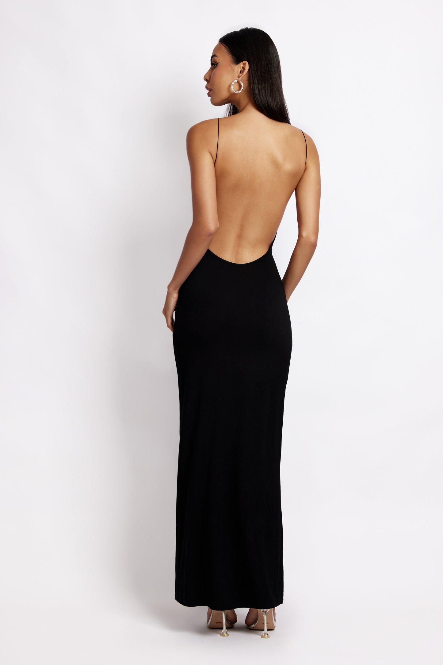 ROF Kirsty Strappy Yuvarlak Kesim Uzun Elbise - Siyah