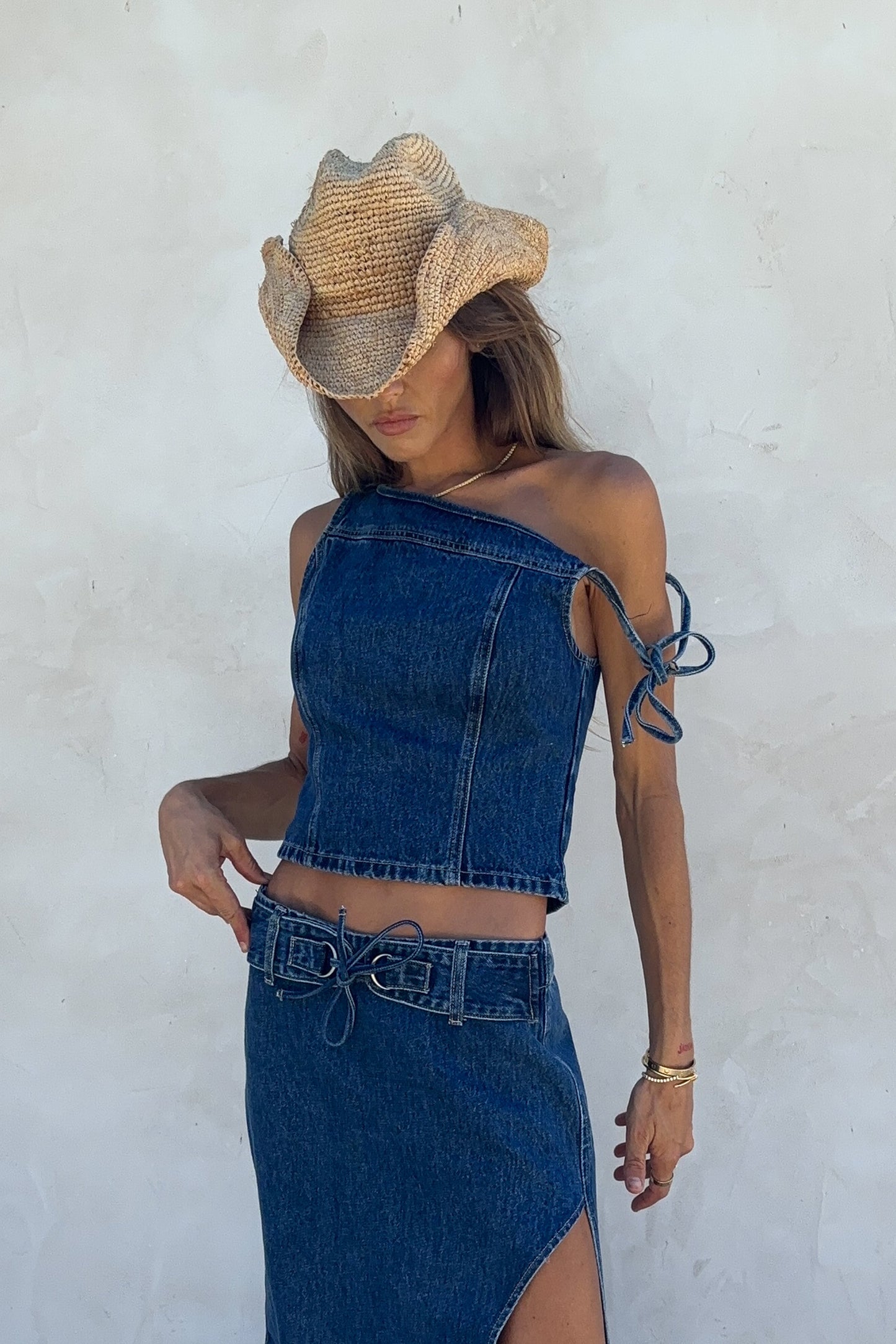ROF Ramsey Denim Düşük Omuz Üst - Koyu Mavi