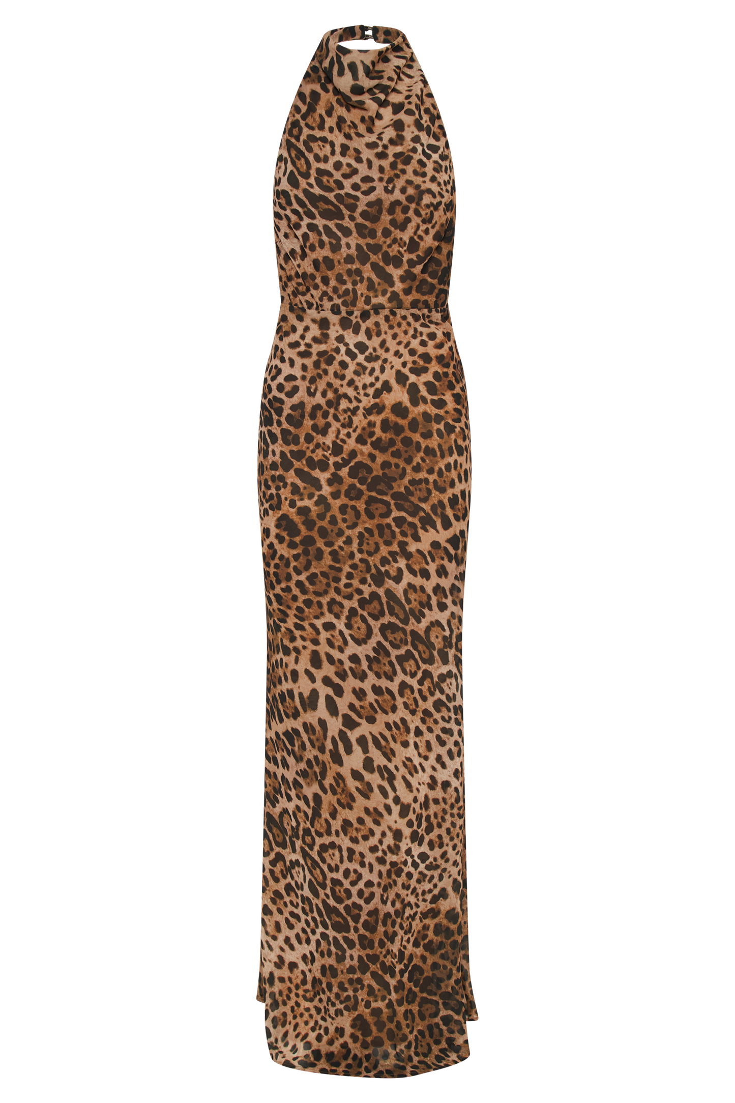 ROF Estella Şifon Kukuletalı Maxi Elbise - Leopar Desenli