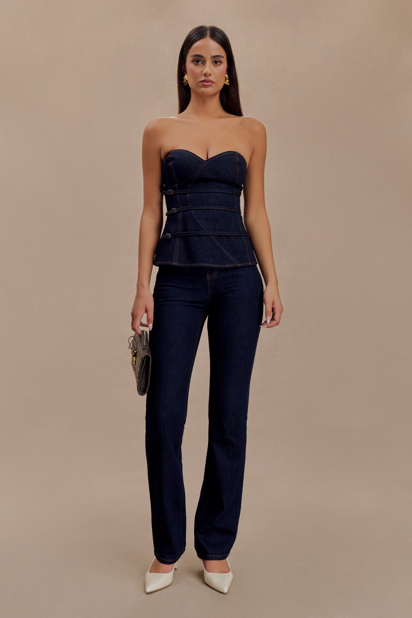 ROF Sylas Straplez Tokalı Denim Üst - İndigo Mavi