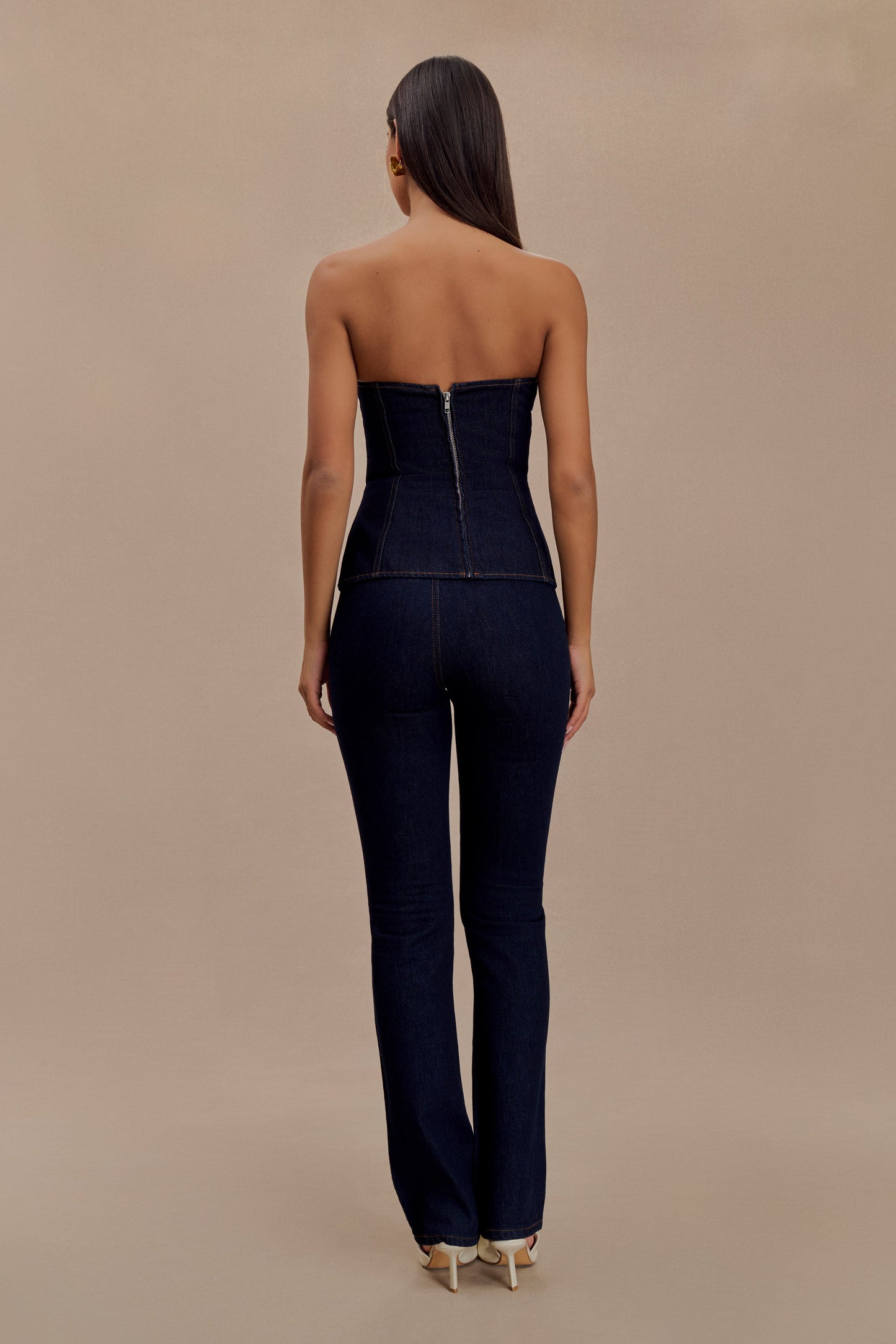 ROF Sylas Straplez Tokalı Denim Üst - İndigo Mavi