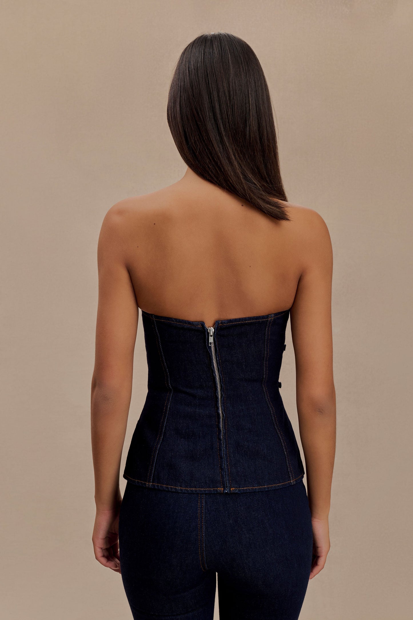 ROF Sylas Straplez Tokalı Denim Üst - İndigo Mavi