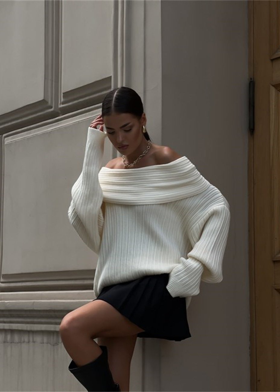 ROF Oversize Açık Omuzlu Triko Kazak