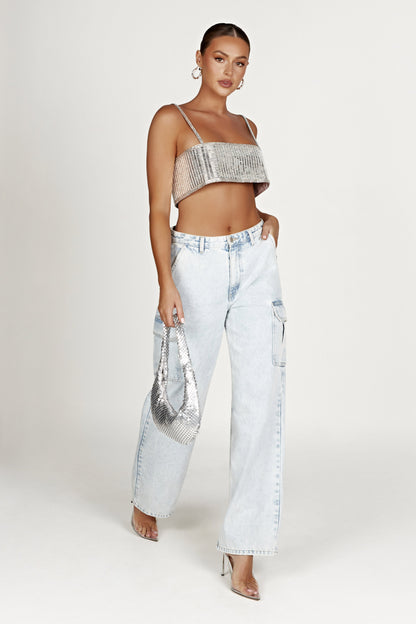 ROF Miriam Aynalı Crop Top - Gümüş