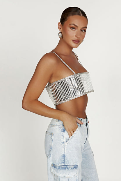 ROF Miriam Aynalı Crop Top - Gümüş