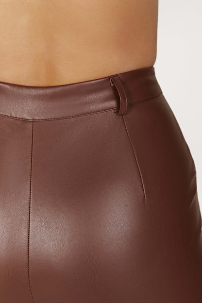 ROF Tyra Düz Paça Suni Deri Pantolon - Çikolata