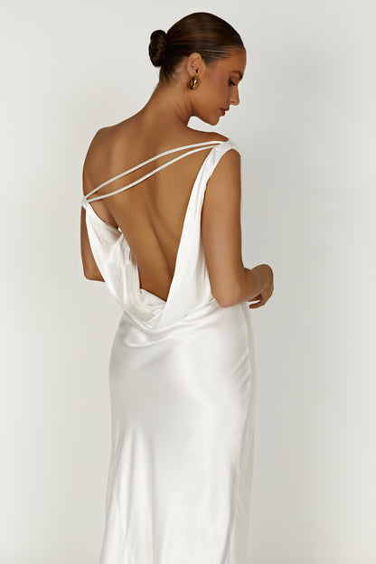 ROF Yvette Slip Uzun Elbise Asimetrik Etek - Beyaz