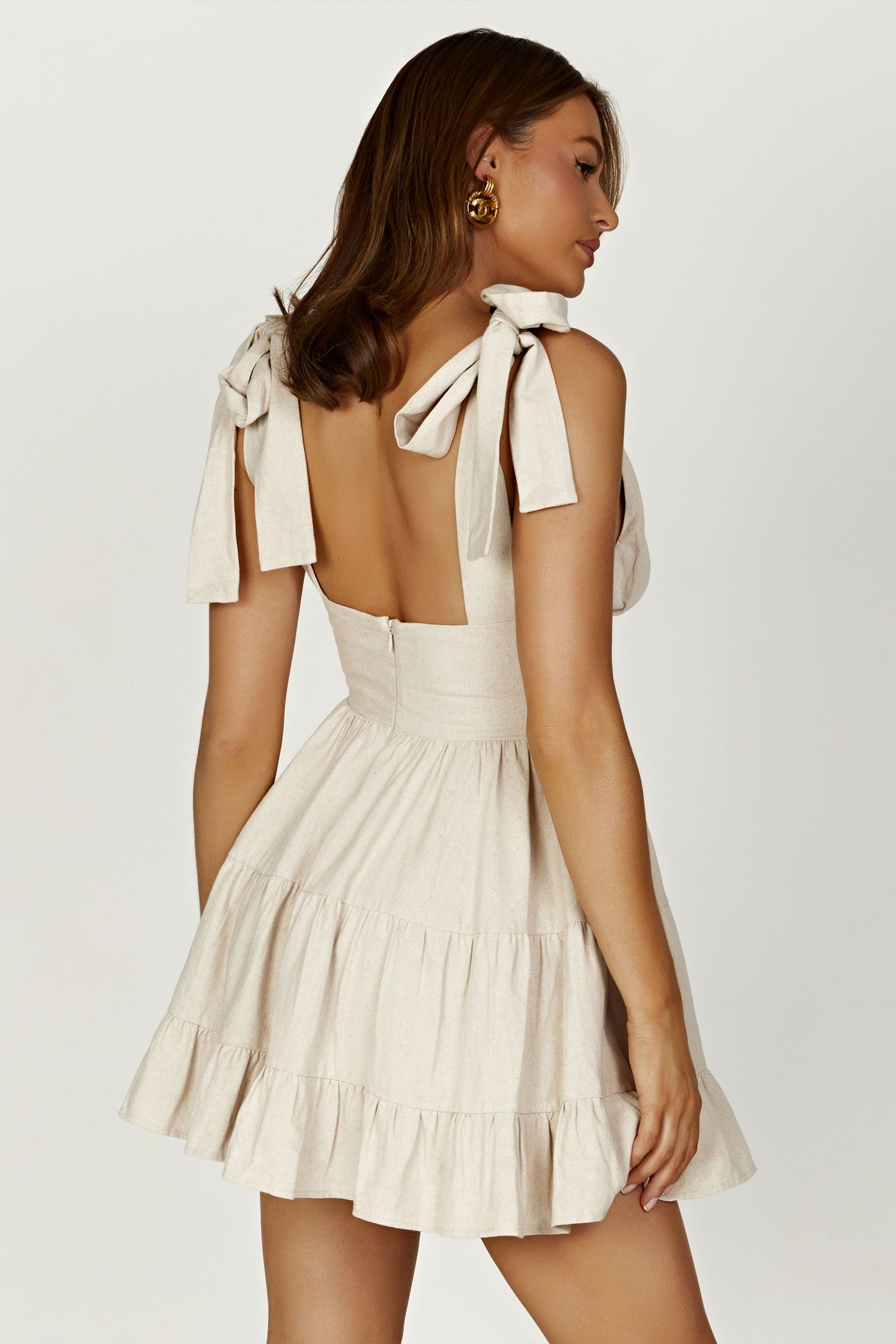 ROF Aurelia Keten Mini Elbise - Naturel