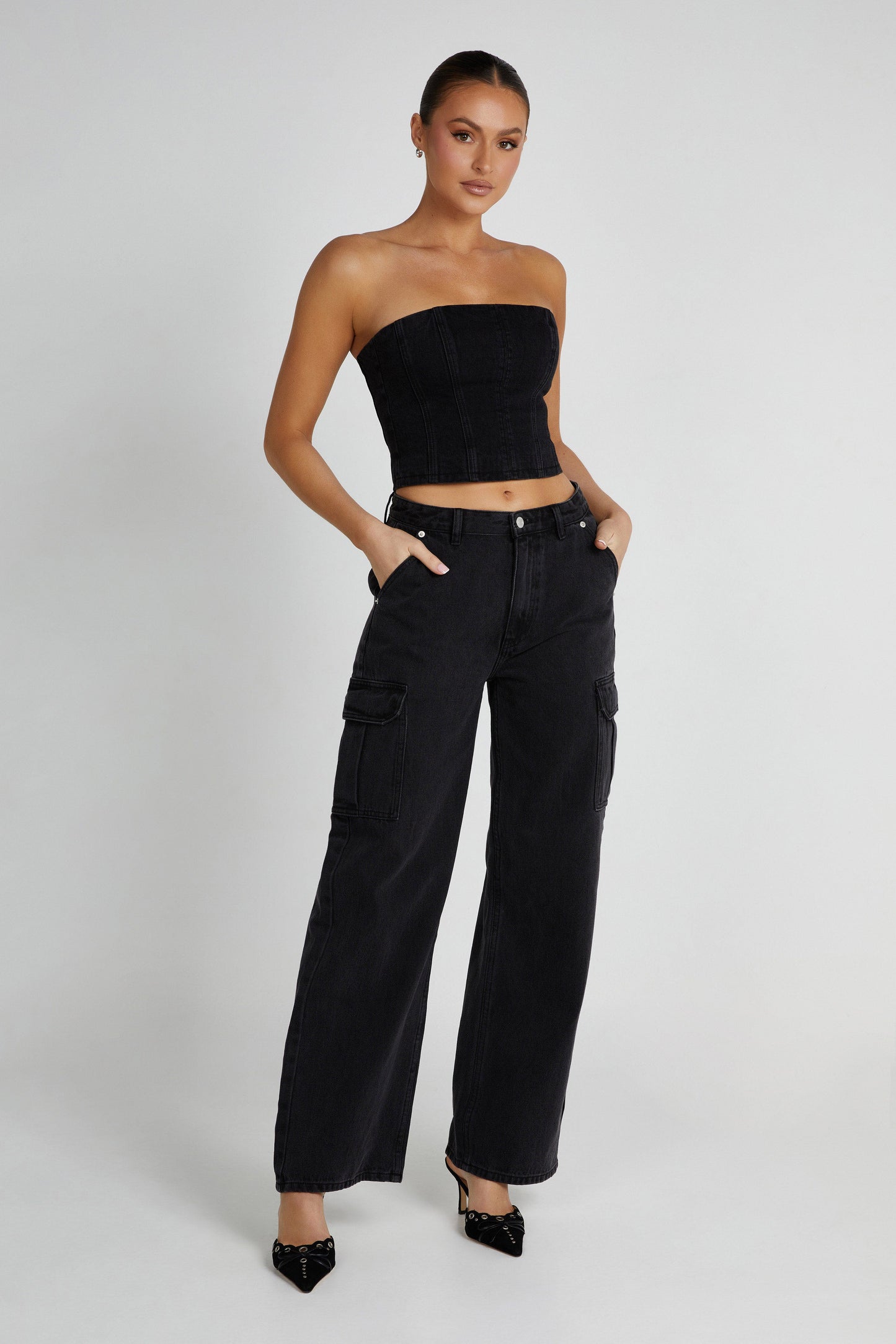 ROF Jagger Mid Bel Oversize Denim Jean - Yıkanmış Siyah