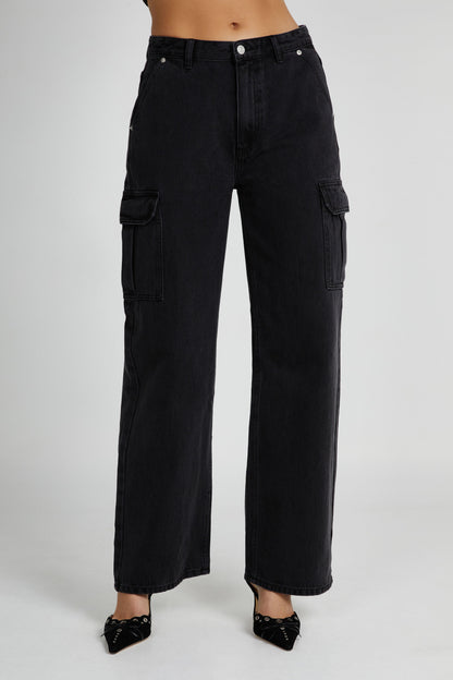 ROF Jagger Mid Bel Oversize Denim Jean - Yıkanmış Siyah