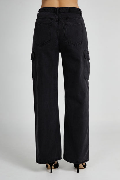 ROF Jagger Mid Bel Oversize Denim Jean - Yıkanmış Siyah