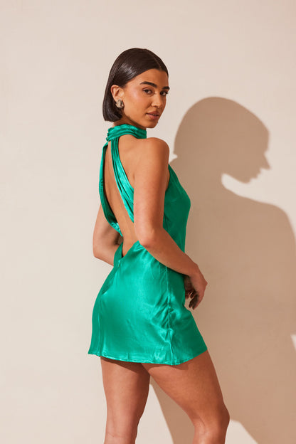 ROF Claire Shiny A Line Mini Elbise - Yeşil