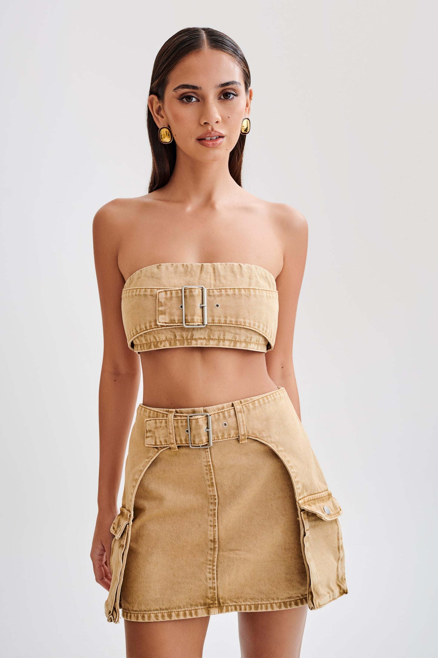 ROF Rowena Denim Toka Bandeau - Tan Asit Yıkama