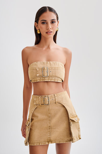 ROF Rowena Denim Toka Bandeau - Tan Asit Yıkama