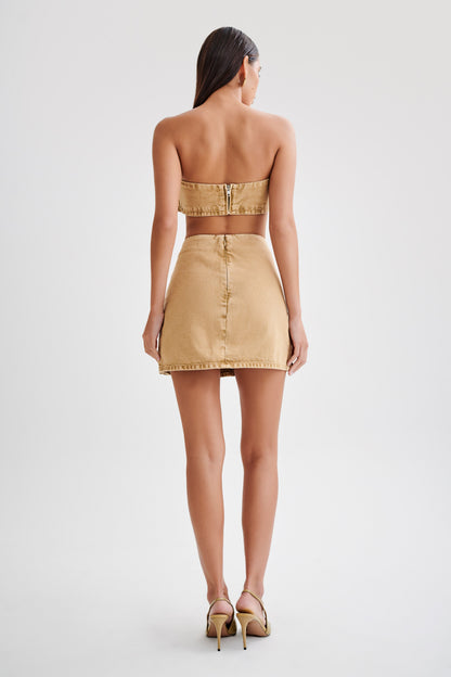 ROF Rowena Denim Toka Bandeau - Tan Asit Yıkama