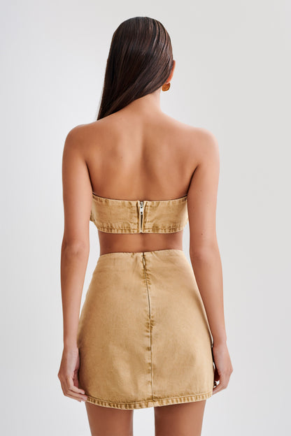 ROF Rowena Denim Toka Bandeau - Tan Asit Yıkama