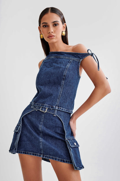 ROF Ramsey Denim Düşük Omuz Üst - Koyu Mavi