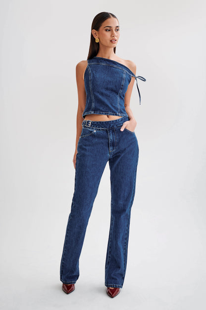ROF Ramsey Denim Düşük Omuz Üst - Koyu Mavi