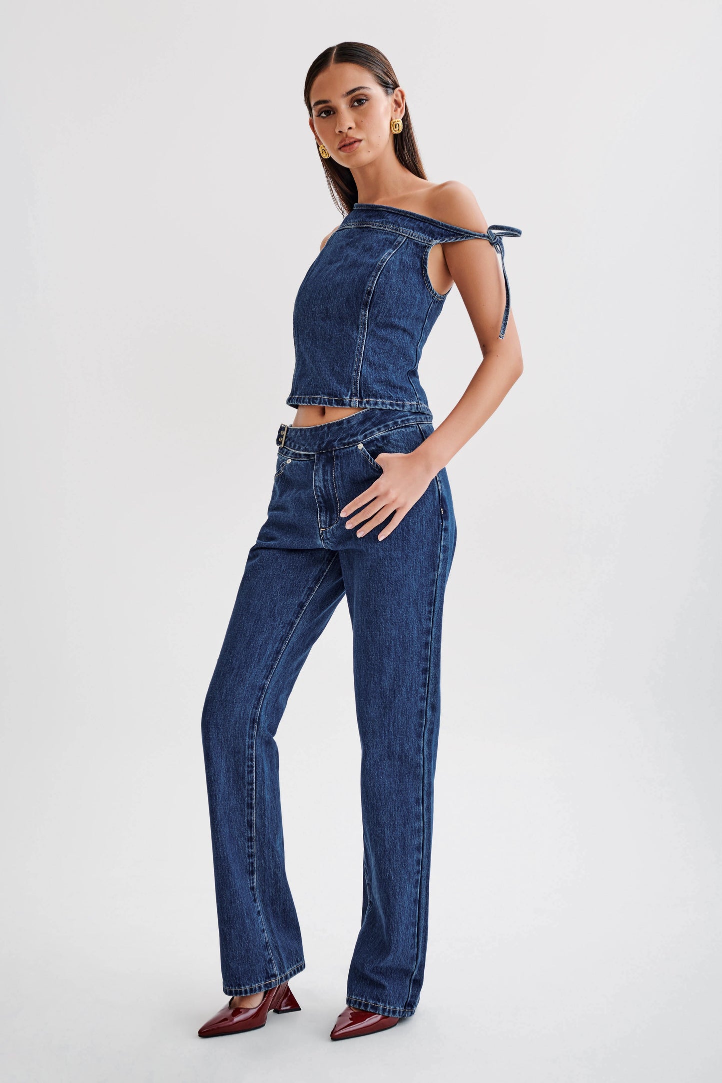 ROF Ramsey Denim Düşük Omuz Üst - Koyu Mavi