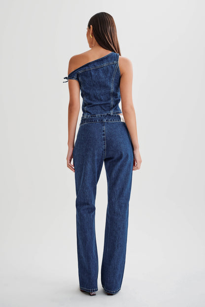 ROF Ramsey Denim Düşük Omuz Üst - Koyu Mavi