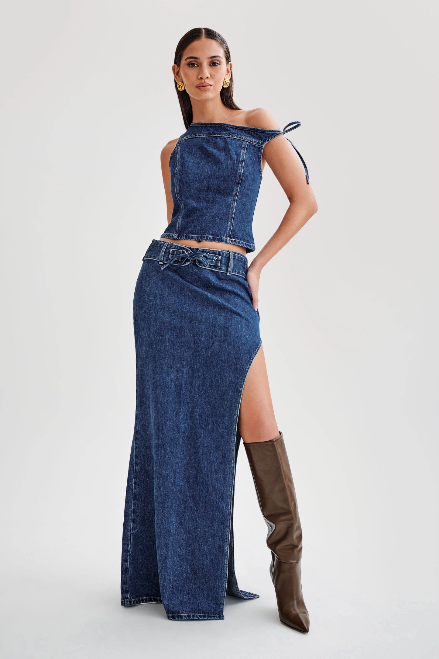ROF Ramsey Denim Düşük Omuz Üst - Koyu Mavi