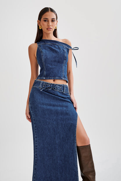 ROF Ramsey Denim Düşük Omuz Üst - Koyu Mavi