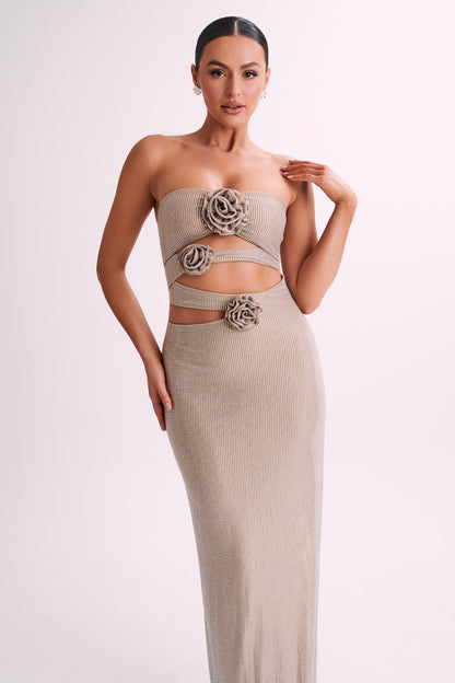 ROF Stassie Straplez Rose Diamante Maxi Elbise - Ten Rengi