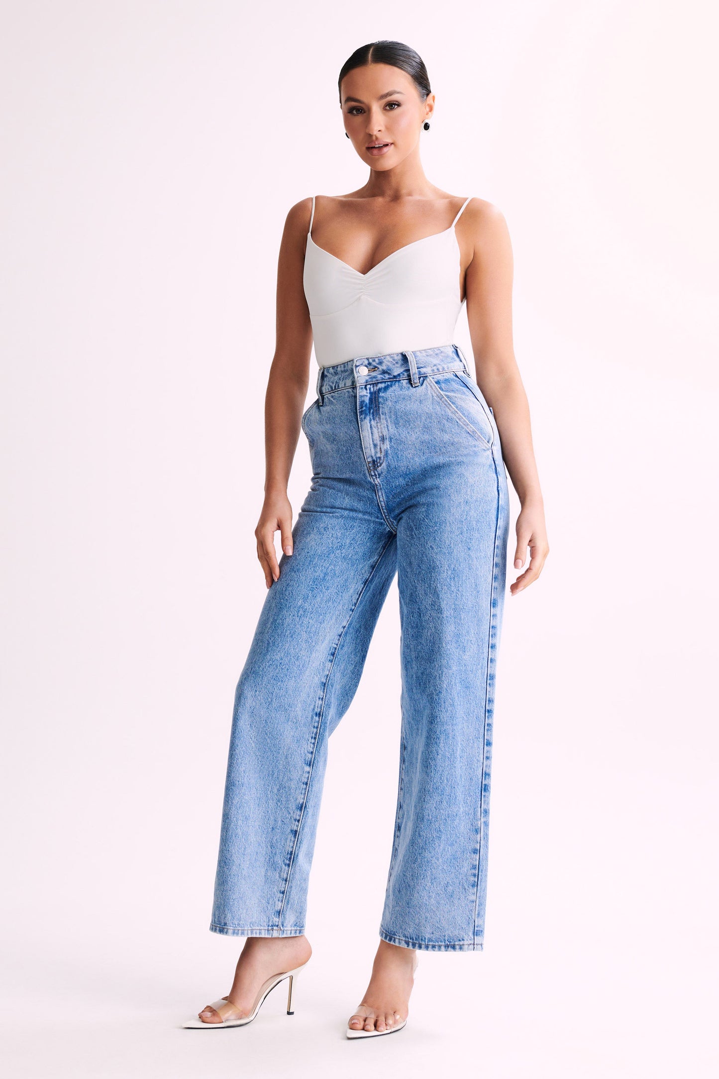 ROF Leah Geri Dönüşümlü Naylon Sırtsız Bodysuit - Beyaz