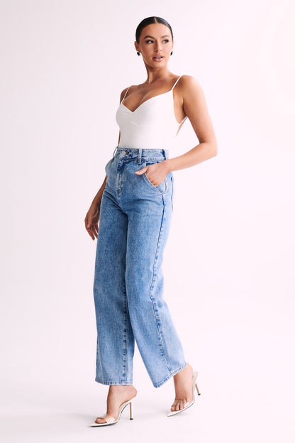ROF Leah Geri Dönüşümlü Naylon Sırtsız Bodysuit - Beyaz