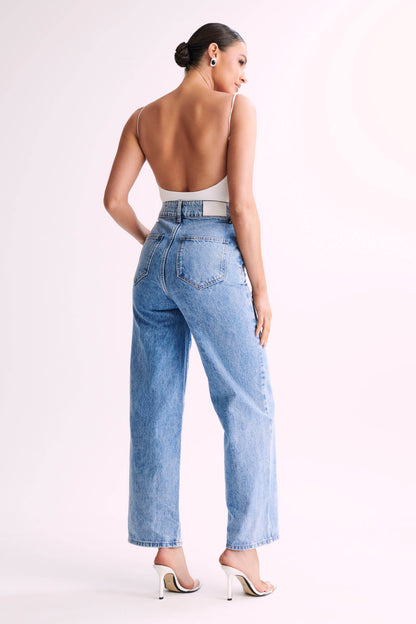 ROF Leah Geri Dönüşümlü Naylon Sırtsız Bodysuit - Beyaz