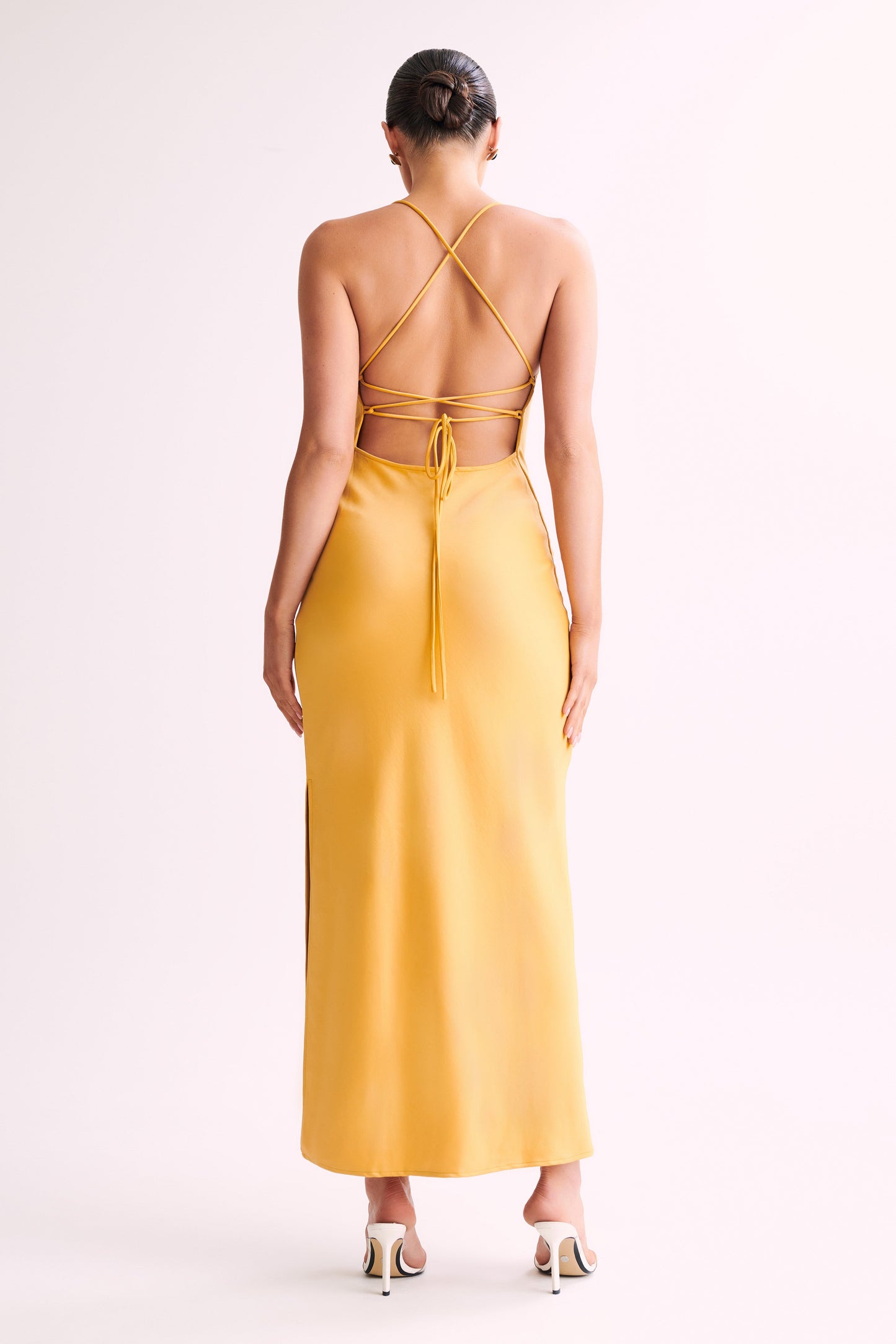 ROF Sydney Düz Yaka Slip Maxi Elbise - Sarı