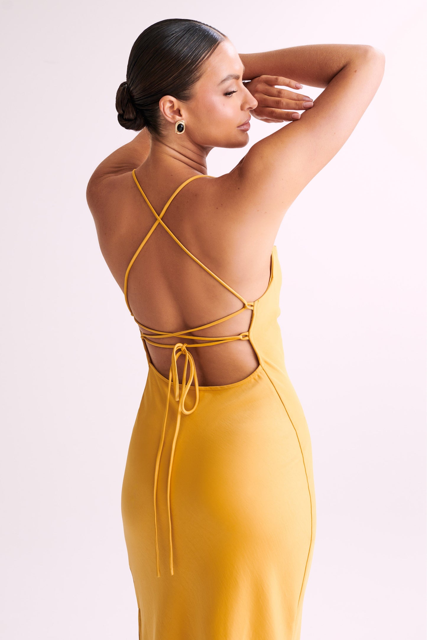 ROF Sydney Düz Yaka Slip Maxi Elbise - Sarı
