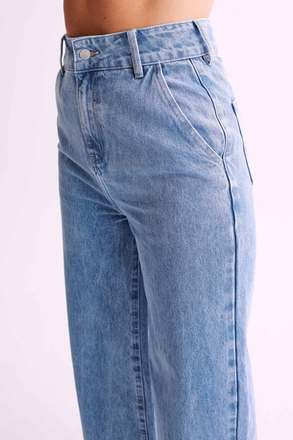 ROF Roxy Geniş Paça Yüksek Bel Denim Jeans - Orta Mavi