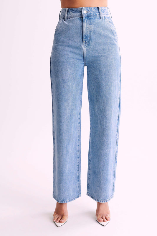 ROF Roxy Geniş Paça Yüksek Bel Denim Jeans - Orta Mavi