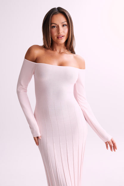 ROF Emmeline Uzun Kollu Lastik Örgülü Midi Elbise - Fairy Floss Pembe