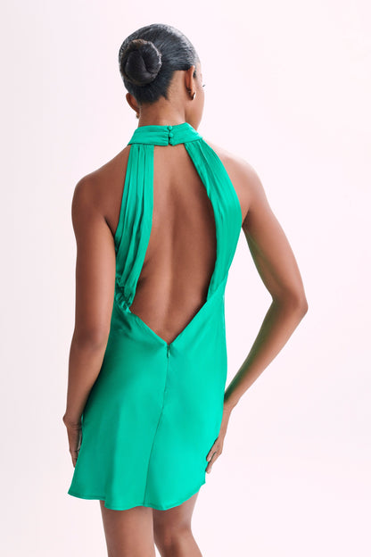ROF Claire Shiny A Line Mini Elbise - Yeşil
