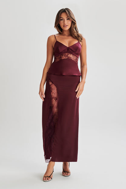 ROF Luella Saten Dantelli Cami Üst - Mürdüm
