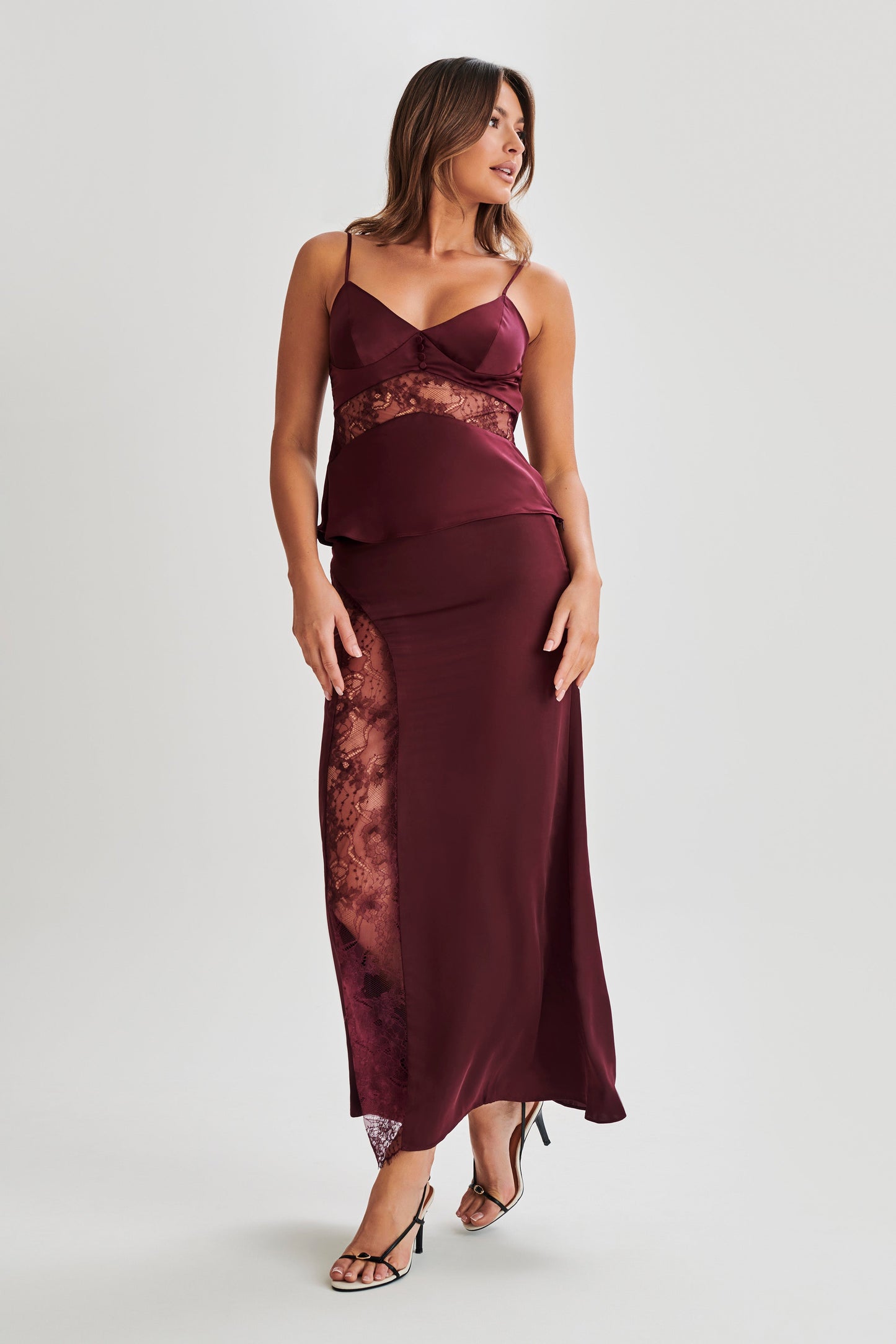 ROF Luella Saten Dantelli Cami Üst - Mürdüm