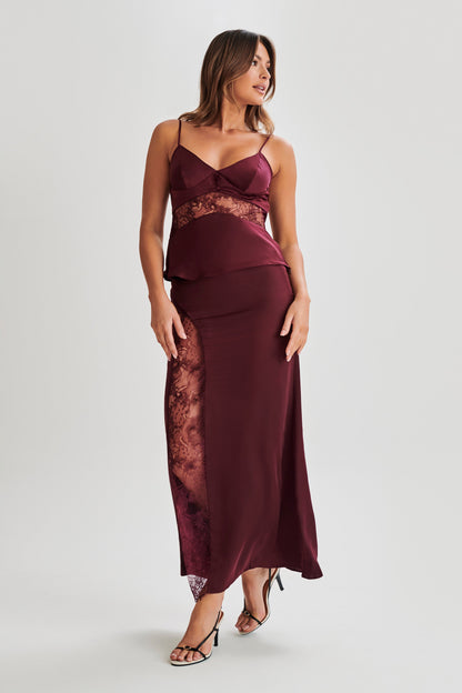 ROF Luella Saten Dantelli Cami Üst - Mürdüm
