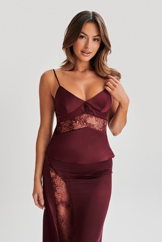 ROF Luella Saten Dantelli Cami Üst - Mürdüm