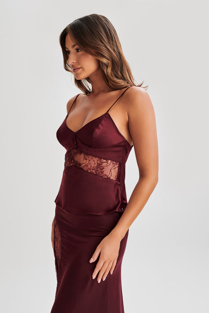 ROF Luella Saten Dantelli Cami Üst - Mürdüm
